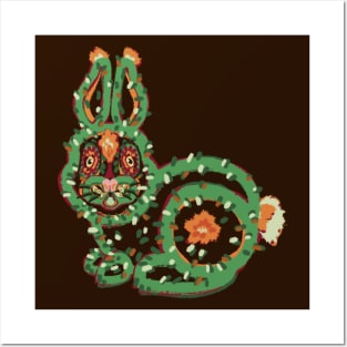 Mexican Cactus Flower Bunny Rabbit Posters and Art